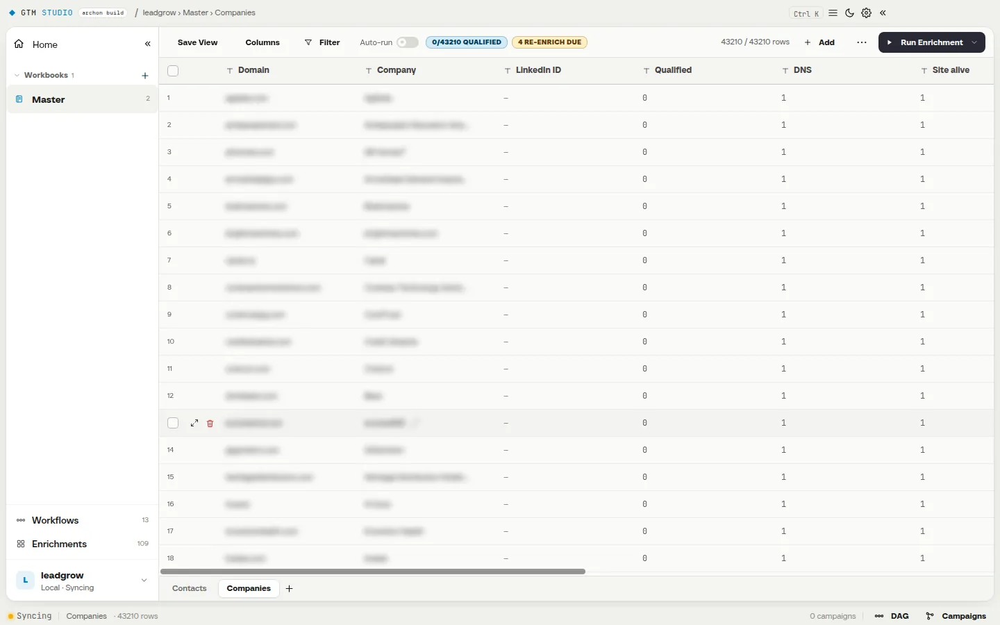 GTM Studio workbook: a column filling, cell by cell